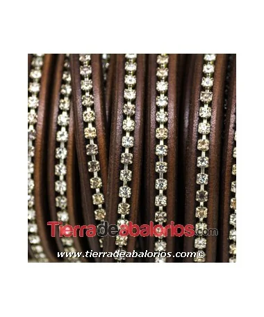 Cuero Regaliz 10x6mm - Marrón con Strass (metro)