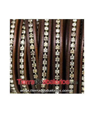Cuero Regaliz 10x6mm - Marrón con Cristal Swarovski (metro) Cuero Regaliz 10x6mm - Marrón con Strass (metro)