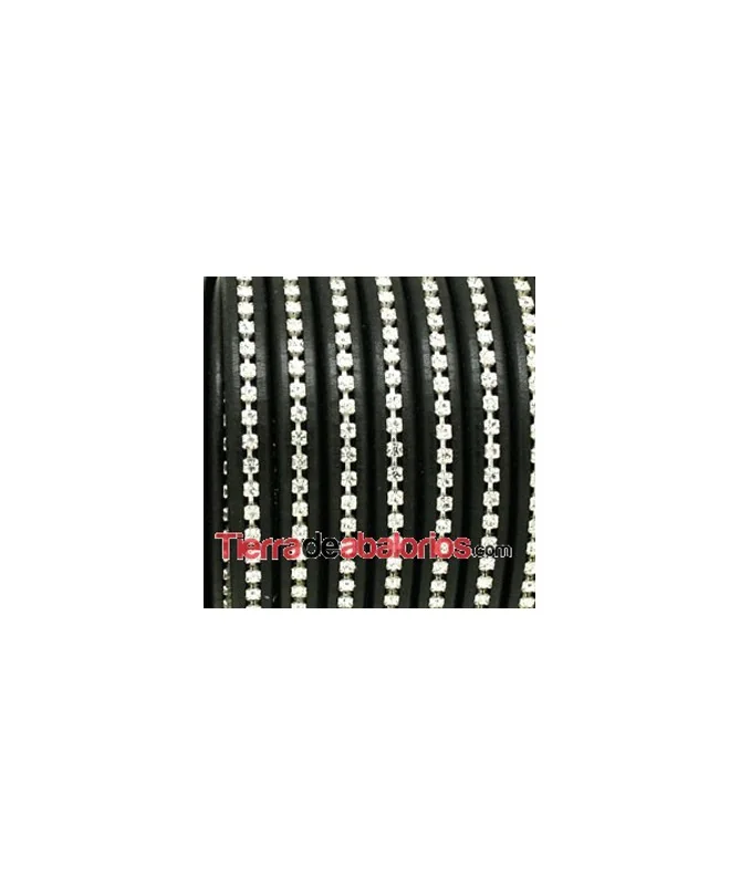 Cuero Regaliz 10x6mm - Negro con Strass (metro)