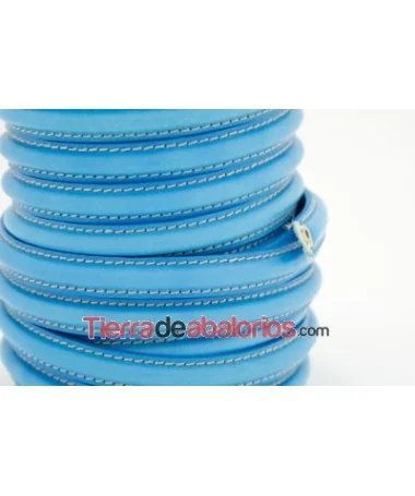 Cuero Media Caña 10x5mm con Hueco 3mm, Azul Fluorescente