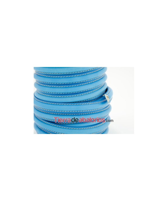 Cuero Media Caña 10x5mm con Hueco 3mm, Azul Fluorescente