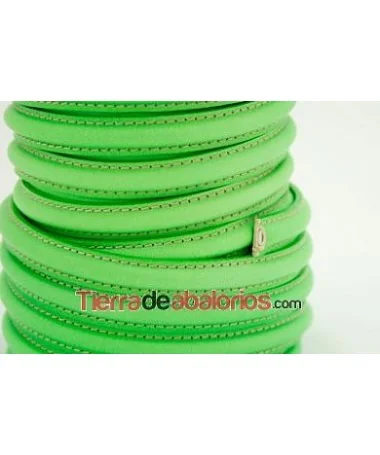 Cuero Media Caña 10x5mm con Hueco 3mm, Verde Fluorescente