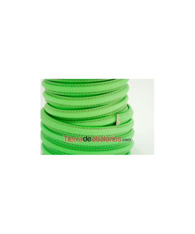 Cuero Media Caña 10x5mm con Hueco 3mm, Verde Fluorescente