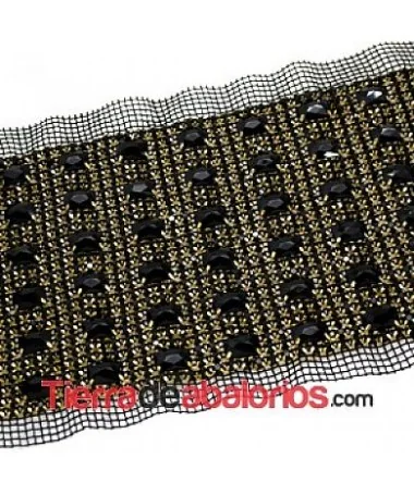Tira de Strass Dorada con Cabujones de Resina Negro Tira de Strass Dorada con Cabujones de Resina Negro