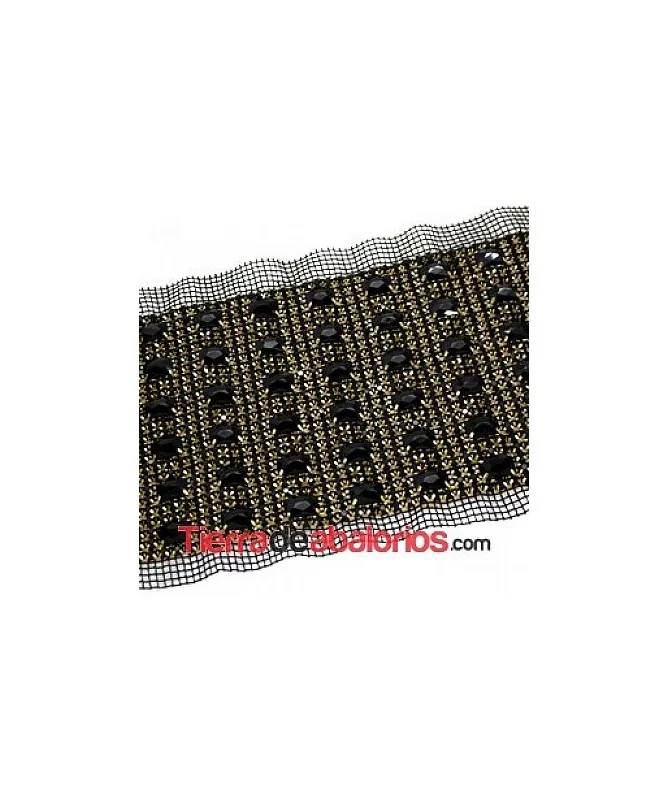 Tira de Strass Dorada con Cabujones de Resina Negro Tira de Strass Dorada con Cabujones de Resina Negro