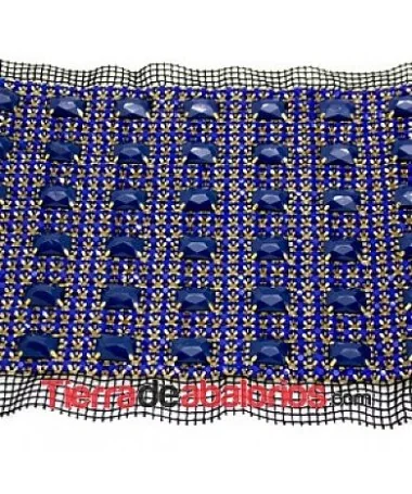 Tira de Strass Dorada con Cabujones de Resina Azul Tira de Strass Dorada con Cabujones de Resina Azul