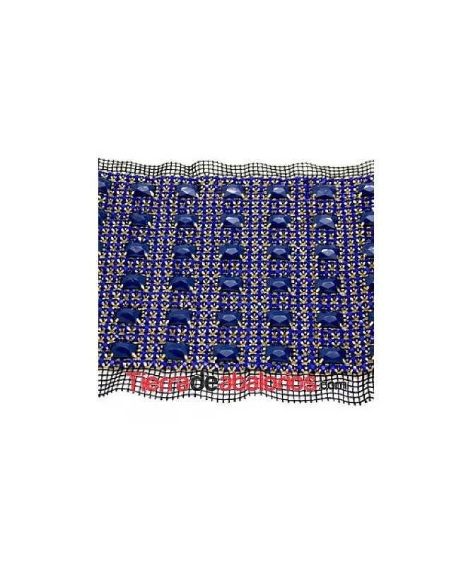 Tira de Strass Dorada con Cabujones de Resina Azul Tira de Strass Dorada con Cabujones de Resina Azul