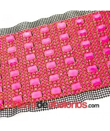 Tira de Strass Dorada con Cabujones de Resina Rosa