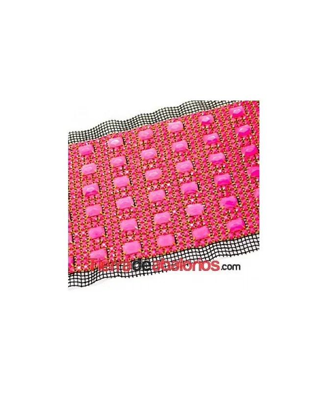 Tira de Strass Dorada con Cabujones de Resina Rosa Tira de Strass Dorada con Cabujones de Resina Rosa