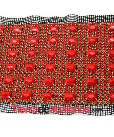 Tira de Strass Dorada con Cabujones de Resina Rojos Tira de Strass Dorada con Cabujones de Resina Rojos