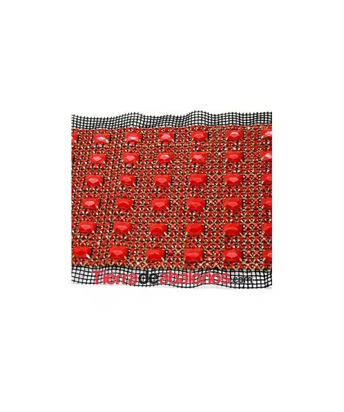 Tira de Strass Dorada con Cabujones de Resina Rojos Tira de Strass Dorada con Cabujones de Resina Rojos