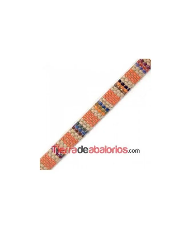 Tira Plana de Lino 10mm Naranaja y Multicolor (20cm)