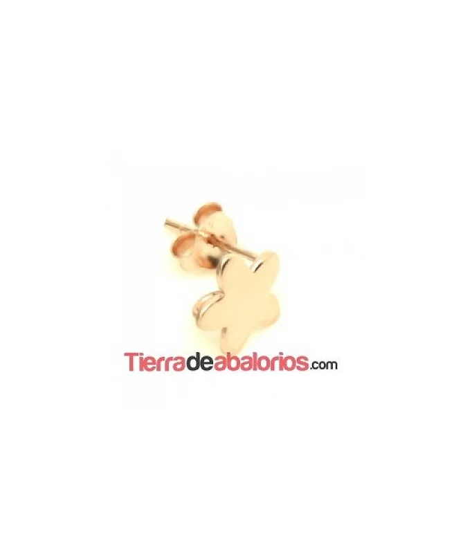 Pendiente Flor 5 Pétalos 9mm con Anilla, Plata Baño Oro Rosa