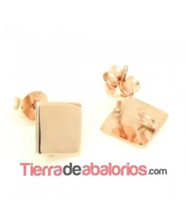 Pendiente Base Cuadrada 8x8mm con Anilla, Baño de Oro Rosa Pendiente Base Cuadrada 8x8mm con Anilla, Baño de Oro Rosa