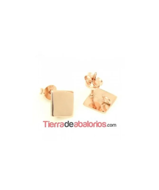 Pendiente Base Cuadrada 8x8mm con Anilla, Baño de Oro Rosa