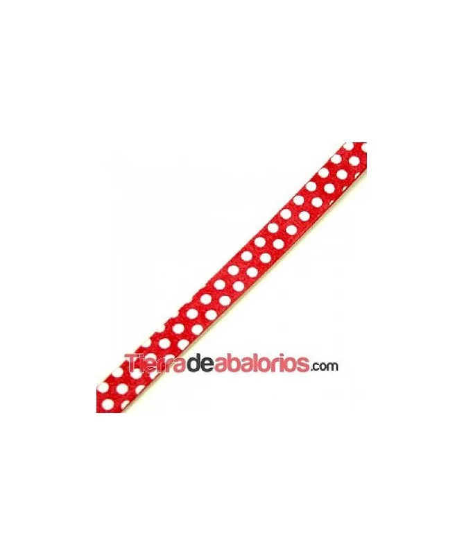 Cuero Plano Vaquetilla 10x2mm, Ante Rojo Lunares Blancos Cuero Plano Vaquetilla 10x2mm, Ante Rojo Lunares Blancos