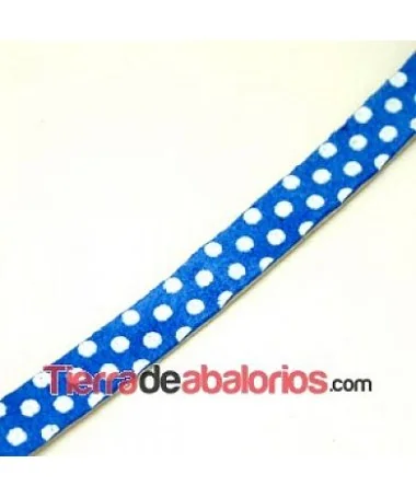 Cuero Plano Vaquetilla 10x2mm, Ante Azul Lunares Blancos