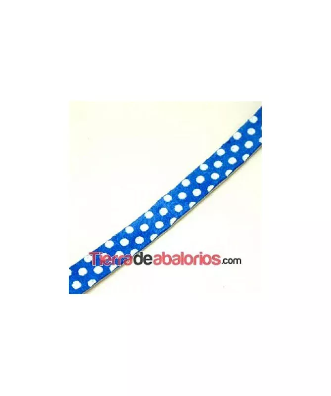 Cuero Plano Vaquetilla 10x2mm, Ante Azul Lunares Blancos