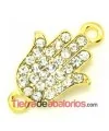 Conector Mano de Fátima Curvada 26x16mm con Strass, Dorado