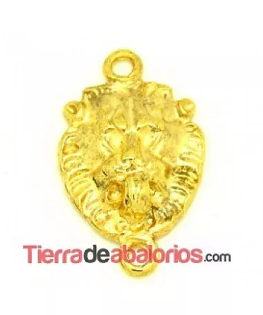 Entrepieza Cabeza de León 30x18mm con Anillas, Dorada Entrepieza Cabeza de León 30x18mm con Anillas, Dorada