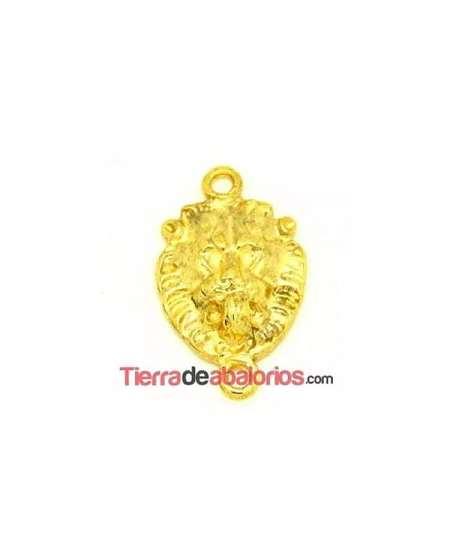 Entrepieza Cabeza de León 30x18mm con Anillas, Dorada