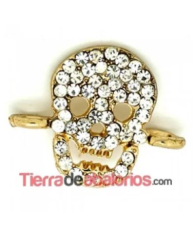 Conector Calavera 17x21mm con Strass, Dorada Conector Calavera 17x21mm con Strass, Dorada