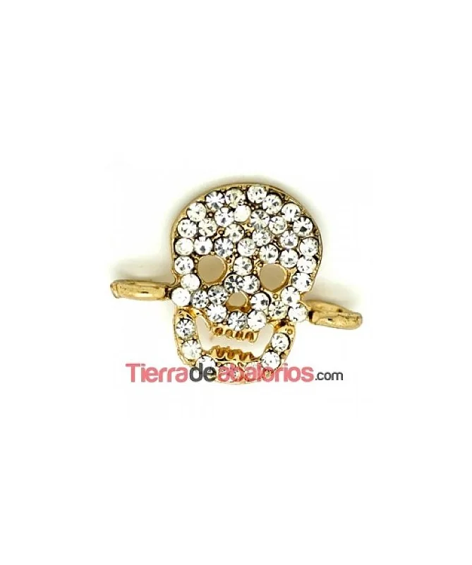 Conector Calavera 17x21mm con Strass, Dorada