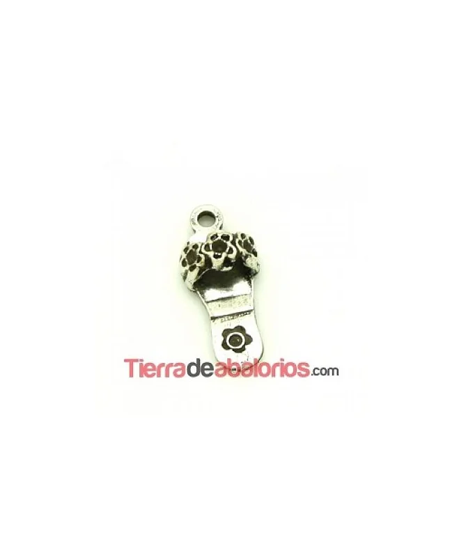Colgante Chancla con Flores 22x10mm, Plateado