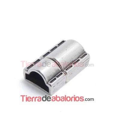 Cierre con Imán Media Caña Pespunte Agujero 10x5mm, Plateado Cierre con Imán Media Caña Pespunte Agujero 10x5mm, Plateado