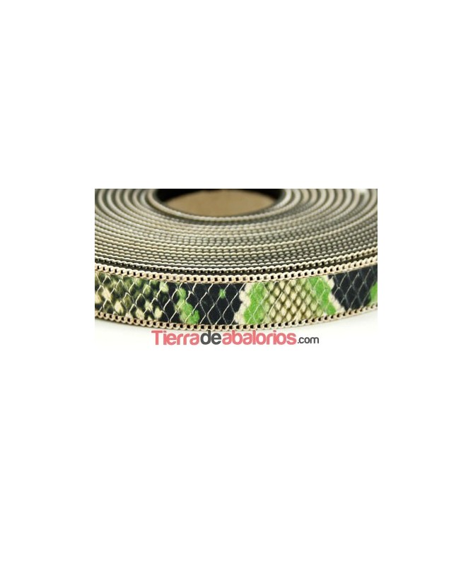 Tira Simil Serpiente 15mm Verde, Cadena Plateada (metro)