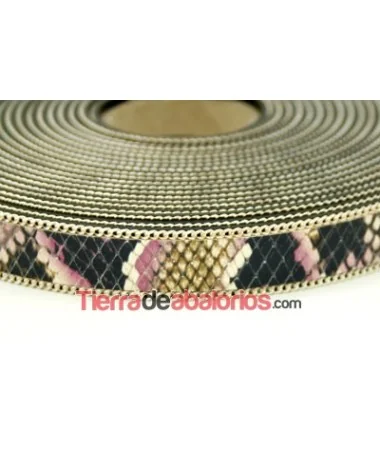 Tira Simil Serpiente 15mm Rosa, Cadena Plateada (metro)