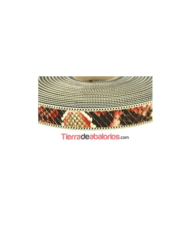 Tira Simil Serpiente 15mm Roja, Cadena Plateada (metro)
