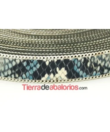 Tira Simil Serpiente 15mm Azul, Cadena Plateada (metro) Tira Simil Serpiente 15mm Azul, Cadena Plateada (metro)