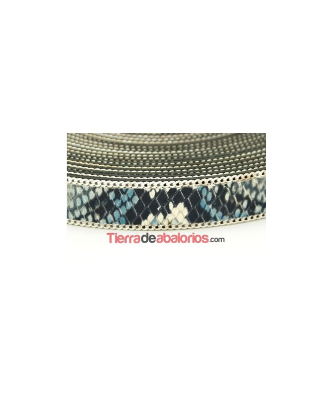 Tira Simil Serpiente 15mm Azul, Cadena Plateada (metro)