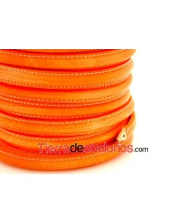 Cuero Media Caña 10x5mm con Hueco 3mm, Naranja Fluorescente