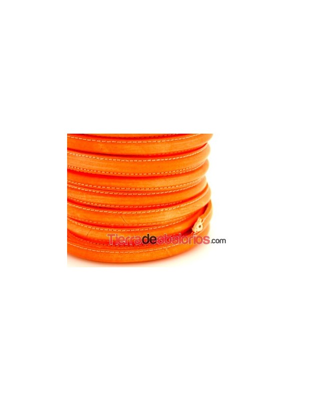 Cuero Media Caña 10x5mm con Hueco 3mm, Naranja Fluorescente