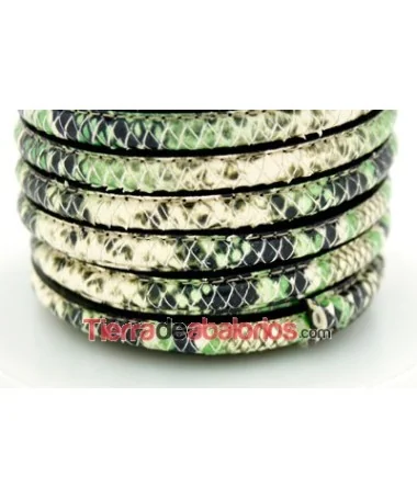 Cuero Media Caña Imitación Serpiente 10x5mm Hueco 3mm, Verde