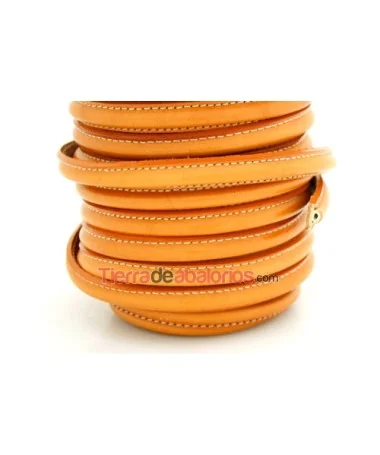 Cuero Media Caña 10x5mm con Hueco 3mm, Tostado