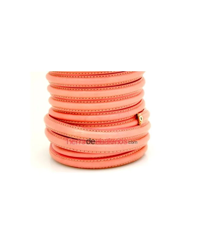 Cuero Media Caña 10x5mm con Hueco 3mm, Rosa