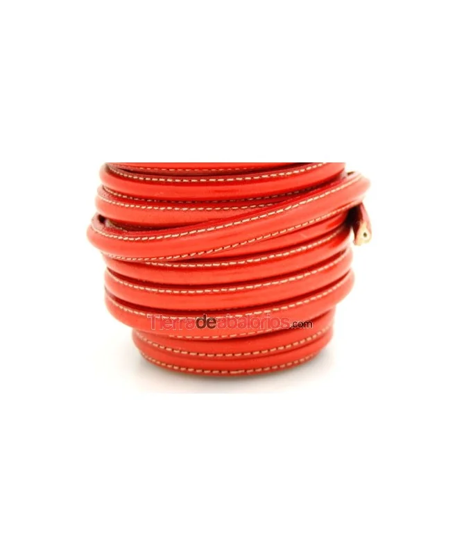 Cuero Media Caña 10x5mm con Hueco 3mm, Rojo