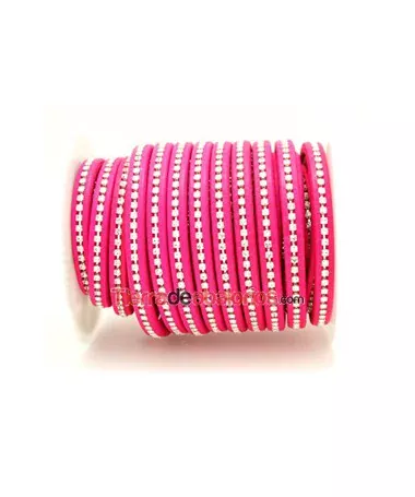 Cuero Regaliz 10x6mm - Rosa Fluorescente con Cristal Swarovski (metro) Cuero Regaliz 10x6mm - Rosa Fluorescente con Cristal Swarovski (metro) - Tierra de Abalorios