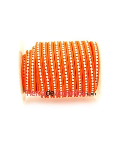 Cuero Regaliz 10x6mm - Naranja Fluorescente con Cristal Swarovski (metro) - Tierra de Abalorios