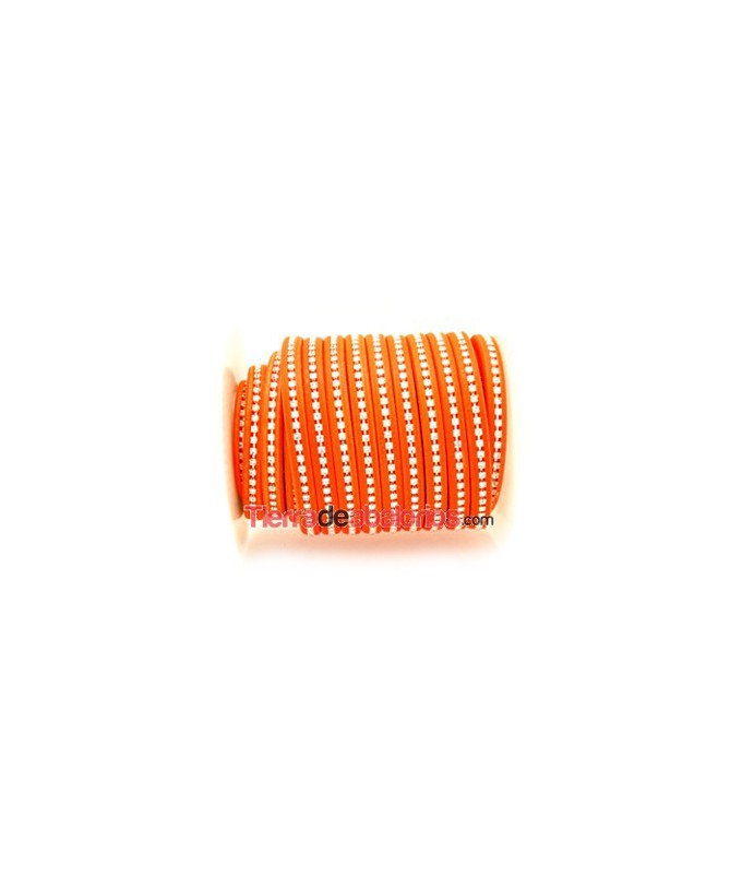 Cuero Regaliz 10x6mm - Naranja Fluorescente con Cristal Swarovski (metro) - Tierra de Abalorios