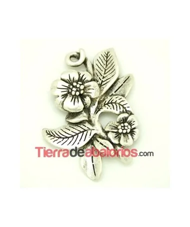 Colgante 2 Flores de 75x52mm, Plateado