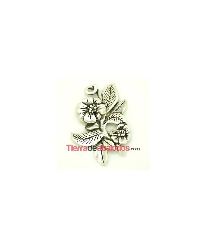 Colgante 2 Flores de 75x52mm, Plateado