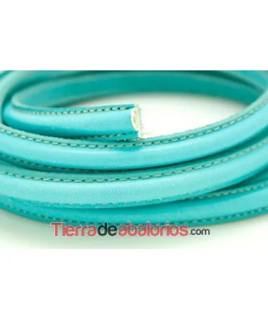 Cuero Media Caña 10x5mm con Hueco 3mm, Turquesa
