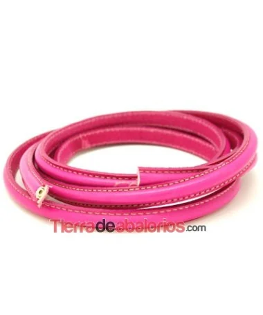 Cuero Media Caña 10x5mm con Hueco 3mm, Fucsia