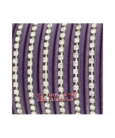 Cuero Regaliz 10x6mm - Violeta con Cristal Swarovski (metro) - Tierra de Abalorios