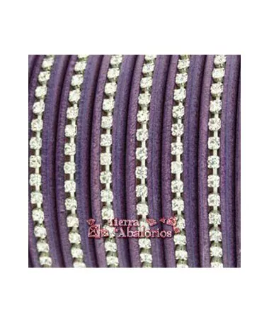 Cuero Regaliz 10x6mm - Violeta con Cristal Swarovski (metro) Cuero Regaliz 10x6mm - Violeta con Cristal Swarovski (metro) - Tierra de Abalorios
