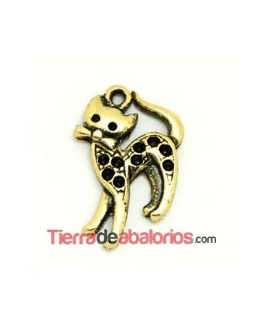 Colgante Gato de 28x16mm con Anilla, Oro Viejo